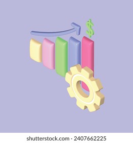 Business performance analysis, benchmark metrics audit concept. Realistic 3d object cartoon style. Vector colorful illustration.