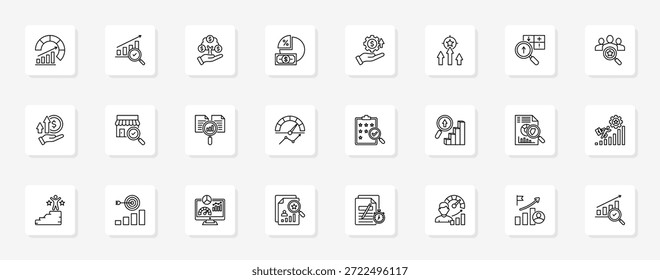 Análisis de rendimiento empresarial Conjunto coherente de iconos vectoriales minimalistas que representan ideas clave con claridad visual