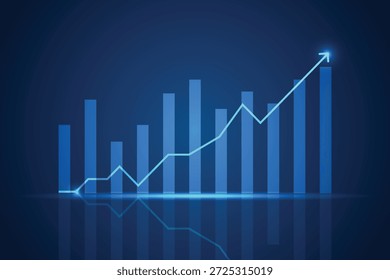 Gráfico de barras de rendimiento empresarial que muestra el aumento de ingresos. Visualización de datos del mercado de valores con gráfico de línea ascendente. Panel de Análisis de Éxito Económico y Empresarial
