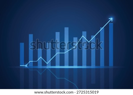 Business Performance Bar Graph Showing Revenue Increase. Stock Market Data Visualization with Rising Line Graph. Economic and Business Success Analytics Dashboard