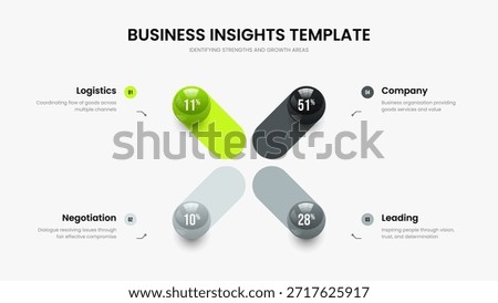 Business Performance Four Step Diagram Slideshow Template. Elegant Review Presentation Layout Vector Illustration. Clean Visualization 4 Option Infographic Frame Design.