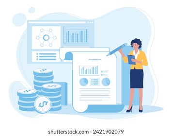 concepto de tendencia de análisis de datos de rendimiento de negocio e inversión ilustración plana