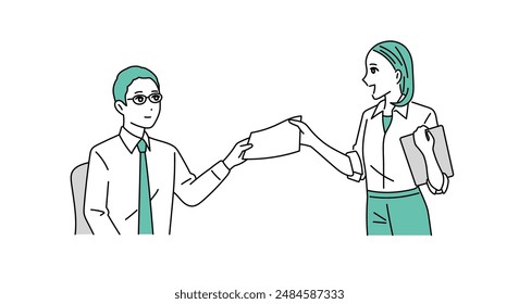 Business person asking for documents and business person receiving documents
