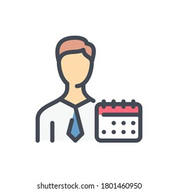 Business Person with Calendar color line icon. Personal Work Schedule vector outline colorful sign.