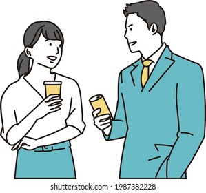 Business person chatting with a drink