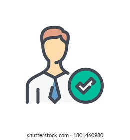 Business Person with Checkmark color line icon. Qualified Employee vector outline colorful sign.
