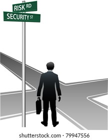 Business Person Choose Future Direction At Life Crossroads Risk Security Choice