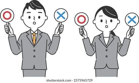 Business person with correct and incorrect answer tags upper body vector