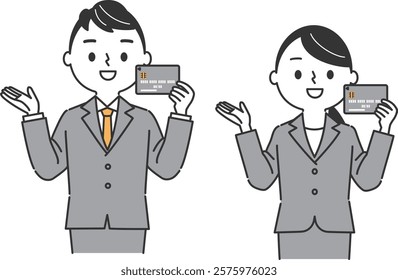 Business person with a credit card, upper body, vector