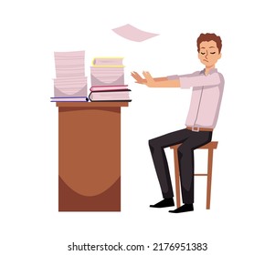 Business person does not want to work. Concept of laziness, low efficiency and procrastination, flat cartoon vector illustration isolated on white background.