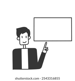 business person doing presentation on blank board paper illustration in doodle drawing cartoon