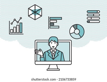 Business person explaining online PC