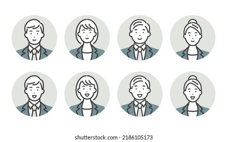 Business person facial expression icon set. smiley face.