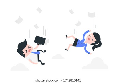 Business person falling from the sky. Unemployment concept illustration.