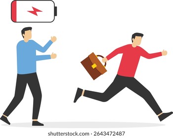 Business person with full energy and tired. Concept business powerful vector illustration, Charge and uncharged battery stock illustration

