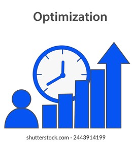 persona de negocios con gráfico y flecha, optimización, icono de sitio web, ilustración vectorial.