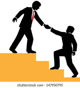 Business person helping partner climb to success