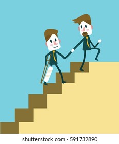 Business person helping partner climb to success. Flat design elements. vector illustration