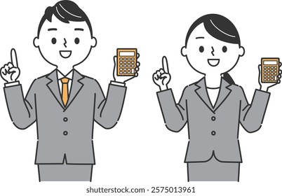 Business person holding a calculator and pointing Upper Body Vector