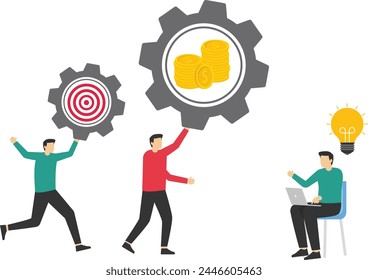 Business person holding different gear together. Each gear presents different part of business. Teamwork, cooperation concept.

