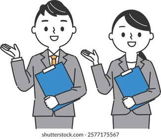 Business person holding a file and guiding Upper Body Vector