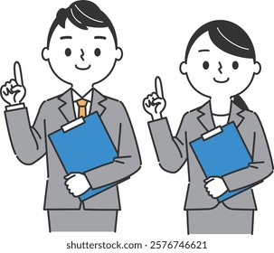 Business person holding a file and pointing Upper Body Vector