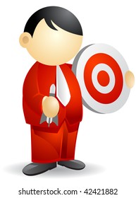 Business person illustration  holding pacer and bullseye target