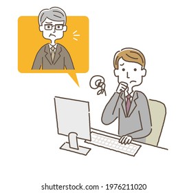 Business person illustration. A man who works remotely.