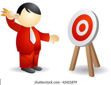 Business person illustration targeting a pacer onto bullseye target