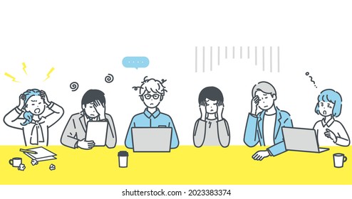 Business person illustrations stuck during meeting. vector.