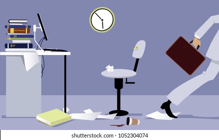 Business person leaving his office early, EPS 8 vector illustration