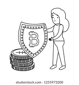 business person lifting shield with bitcoin