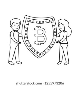 business person lifting shield with bitcoin