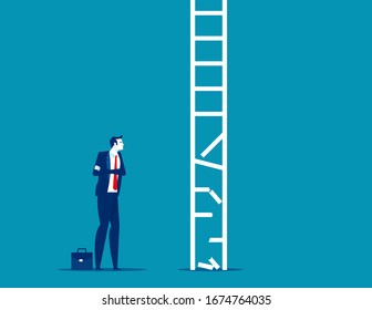 Business person look at broken ladder. Obstacle Business concept