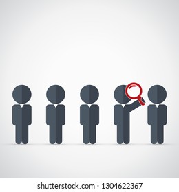 Business person with magnifying glass icon. Job search concept.