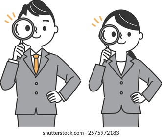 Business Person with Magnifying Glass Upper Body Vector