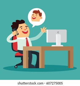 A business person making a business call. Flat style illustration on work and office theme