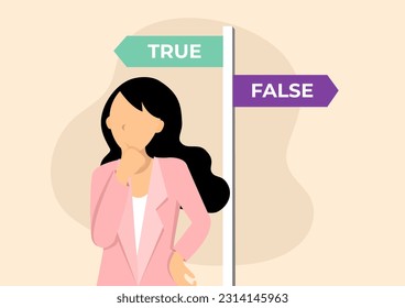 Business person making a decision True or False