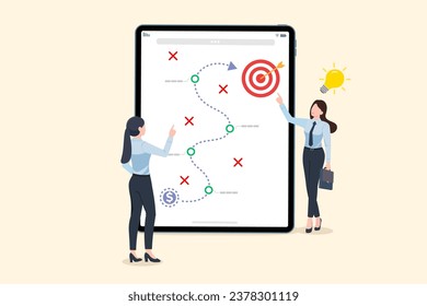 Business person making strategic plans, Strategic planning, plan to goal or target, team Brainstorming, business Illustrations vector concept.