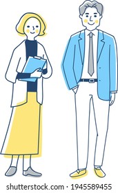 Business person, male and female, whole body