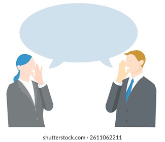 Business Person - Man and Woman Talking to Each Other - speech Bubble- Simple Vector Material business man and woman with bubble