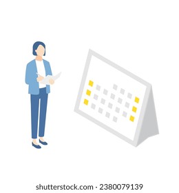 business person managing her schedule while checking calendar.