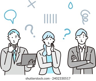 Business person men and women and business icons  upper body men and women icons and simple vector illustration material -worries and worries 