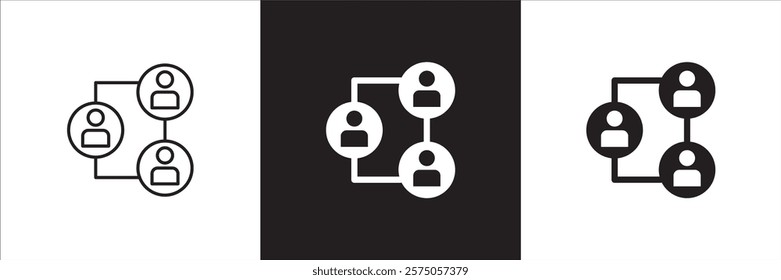 Business person network connection icon set. Icons that have meaning of relation, community, management, partner, social, interaction, communication. Vector icon design in thin line and flat design.