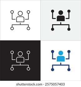 Business person network connection icon set. Icons that have meaning of relation, community, management, partner, social, interaction, communication. Vector icon design in thin line and flat design.