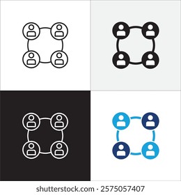 Business person network connection icon set. Icons that have meaning of relation, community, management, partner, social, interaction, communication. Vector icon design in thin line and flat design.