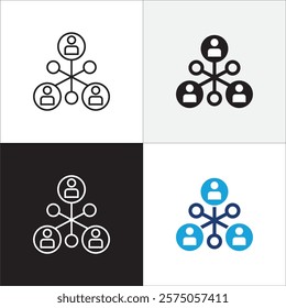 Business person network connection icon set. Icons that have meaning of relation, community, management, partner, social, interaction, communication. Vector icon design in thin line and flat design.