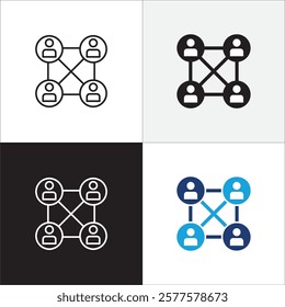 Business person network connection icon set. Icons that have meaning of relation, community, management, partner, social, interaction, communication. Vector icon design in thin line and flat design.