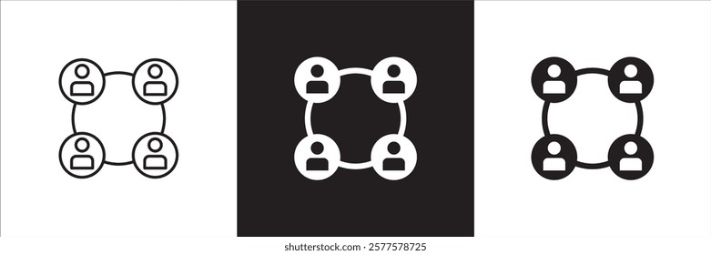 Business person network connection icon set. Icons that have meaning of relation, community, management, partner, social, interaction, communication. Vector icon design in thin line and flat design.