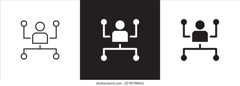 Business person network connection icon set. Icons that have meaning of relation, community, management, partner, social, interaction, communication. Vector icon design in thin line and flat design.